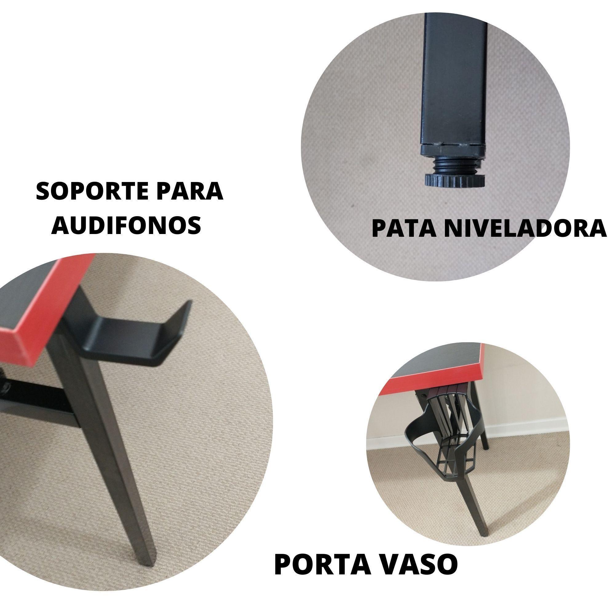 Escritorio Gamer K ROJO LUZ LED 130 CM patas de fierro  -3