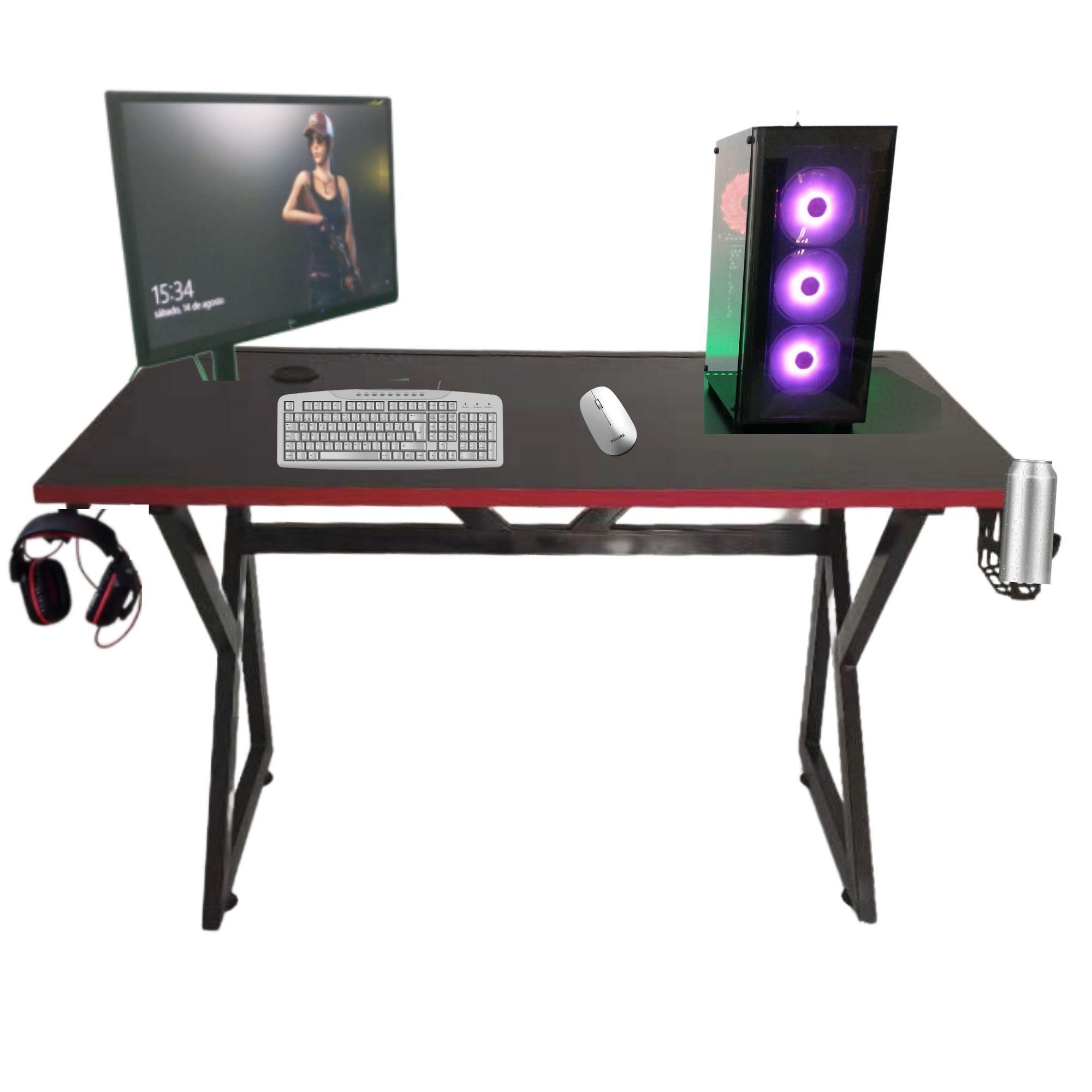Escritorio Gamer K ROJO LUZ LED 130 CM patas de fierro  -0