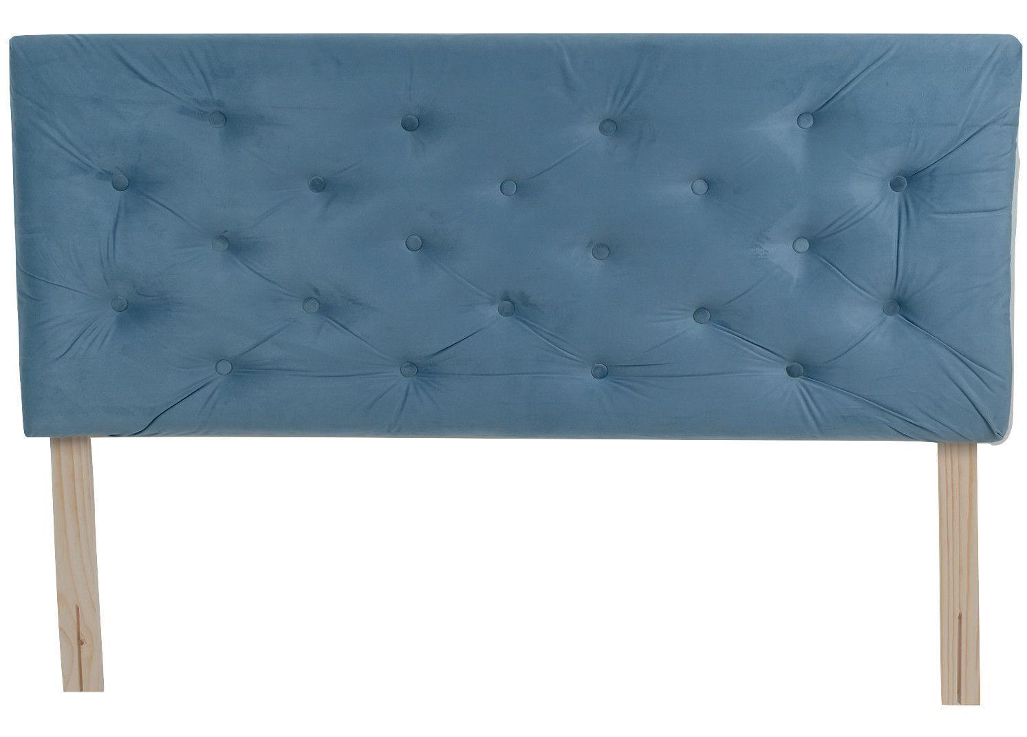 Cama Americana 2P + Colchon de resortes + Respaldo Azul petroleo  Felpa Pmetal-2