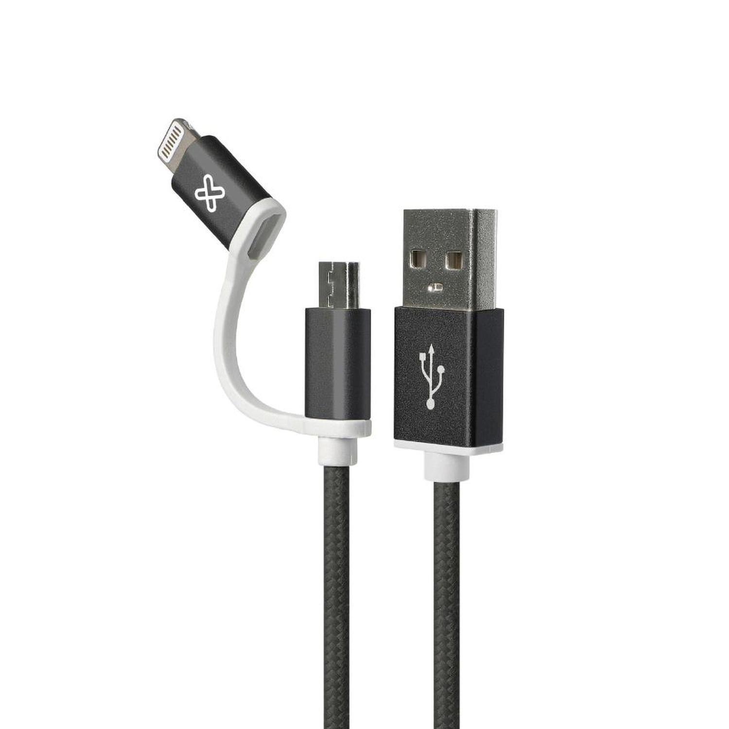 Cable 2en1 MicroUSB+Lightning 1m KlipXtreme KAC-210 Negro + Parlante BT Anthrax Xtech 6W 20hs Aut Mi-1