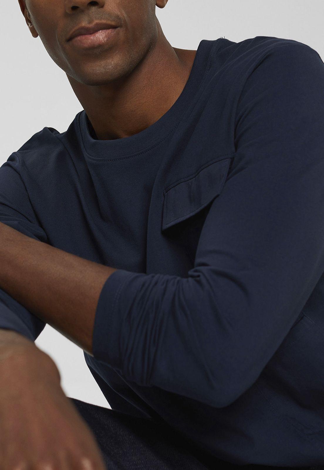 Polera Hombre Manga Larga Con Bolsillo Esprit Azul marino-2