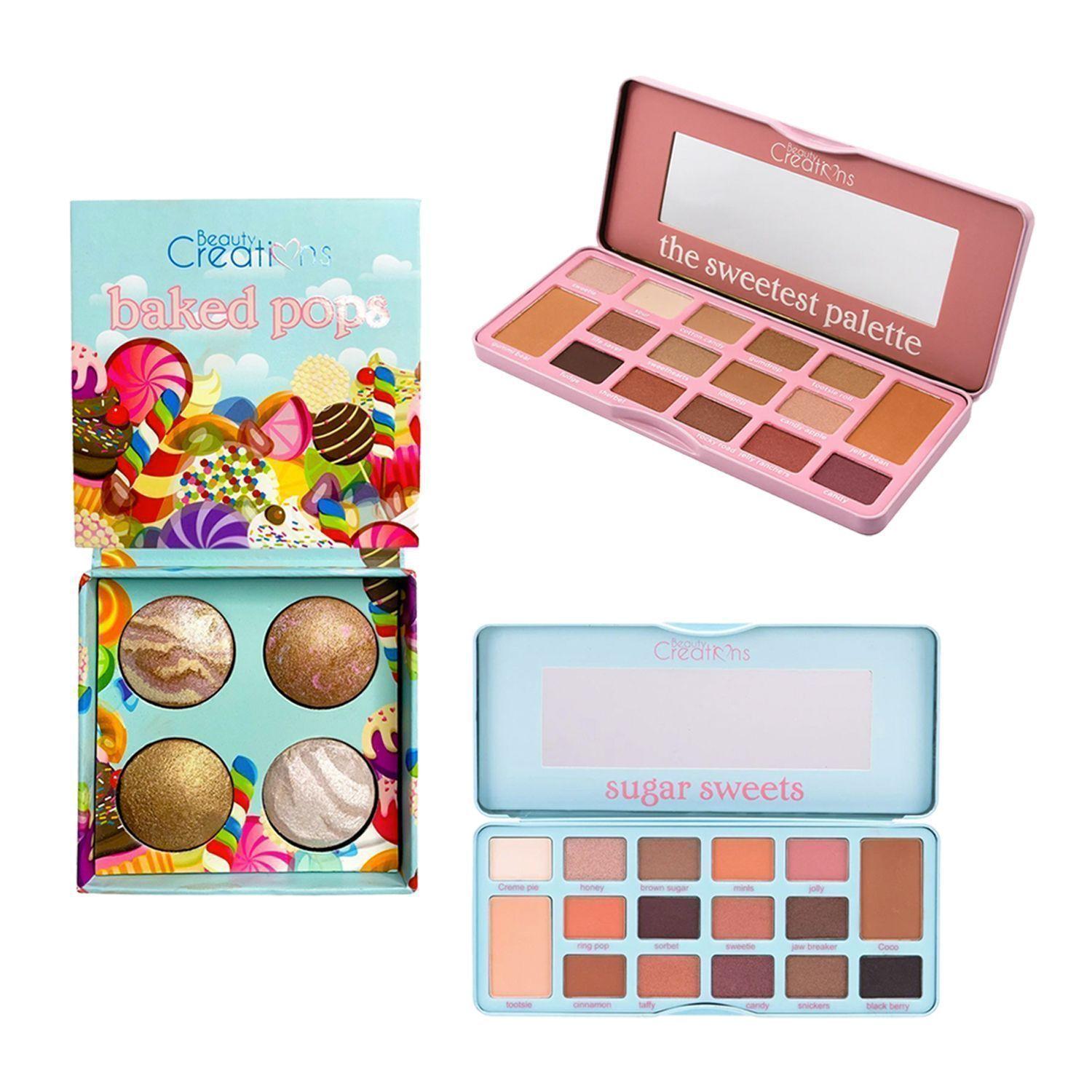 Pack Paleta De Iluminadores "Baked Pops"  + Paleta De Sombras “Sugar Sweet“ y "The Sweetest" de Beauty Creations-0