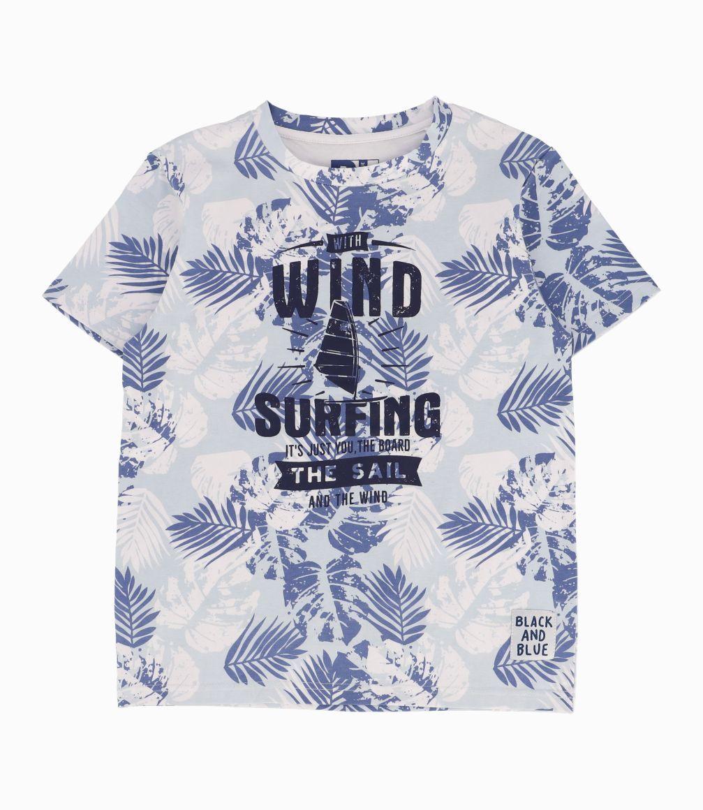Polera Con Hojas Niño Celeste Black and Blue-0