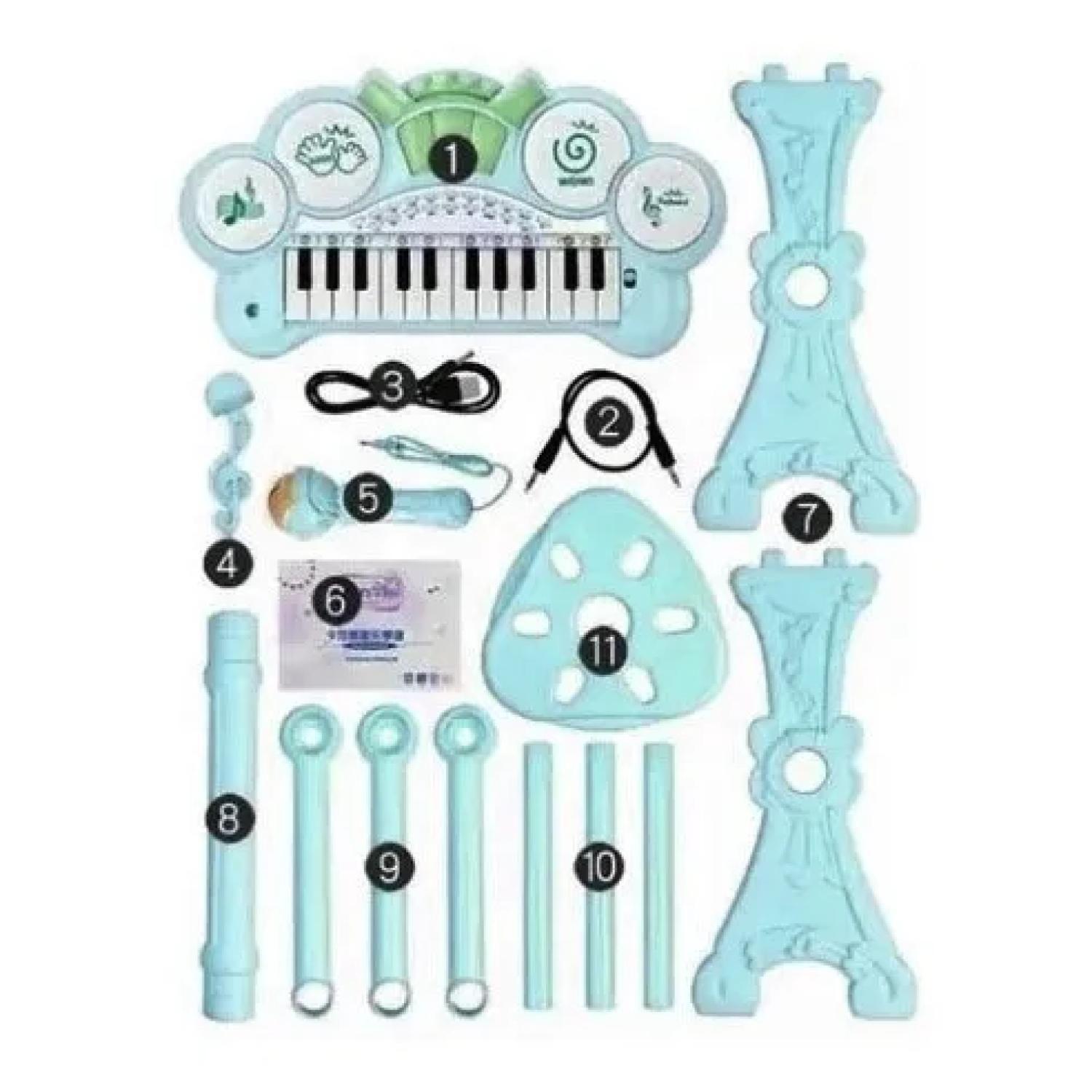 Juguete Teclado Piano Musical Con Microfono Celeste Infantil-2