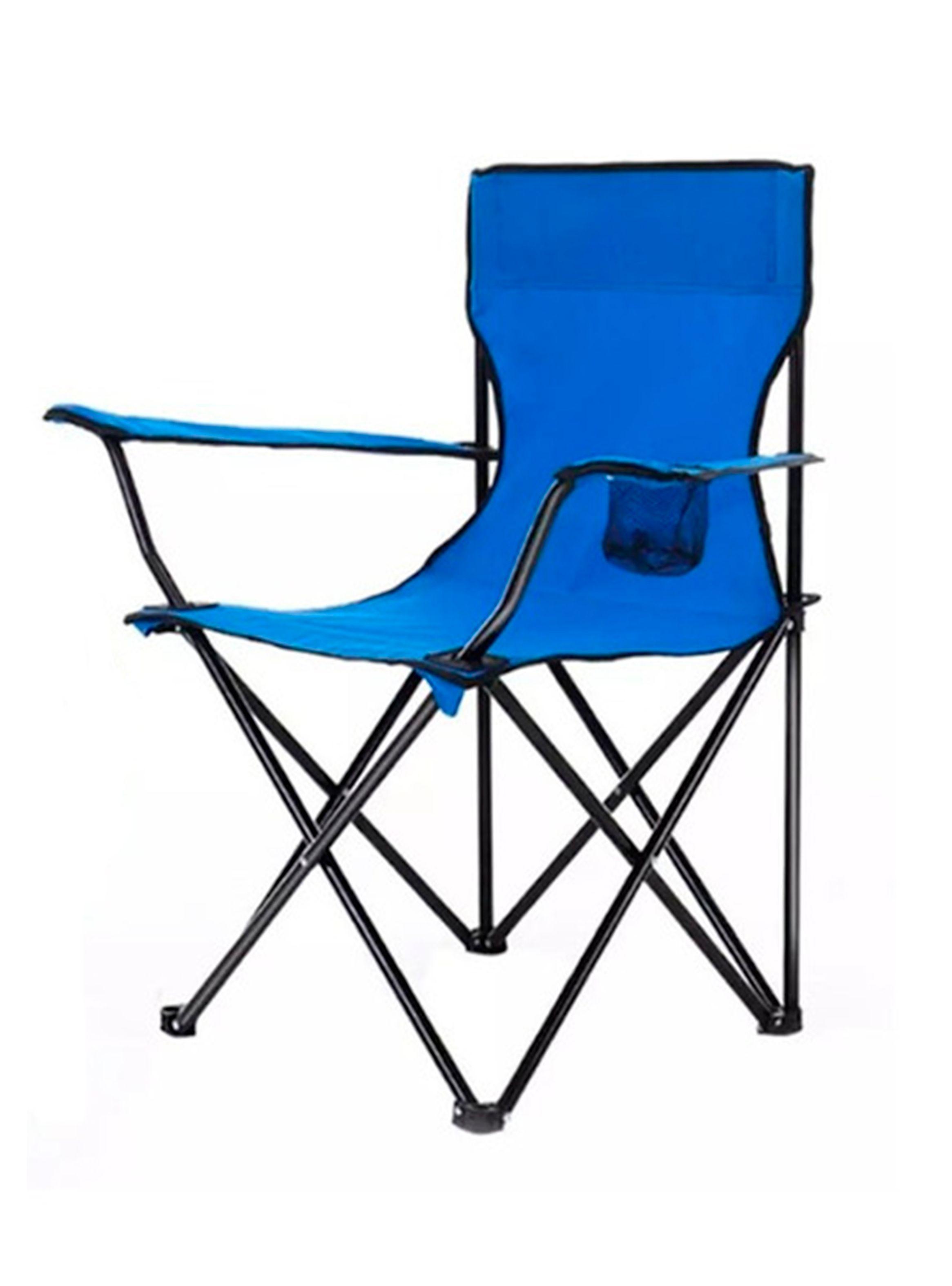 Silla plegable camping con portavaso azul-0