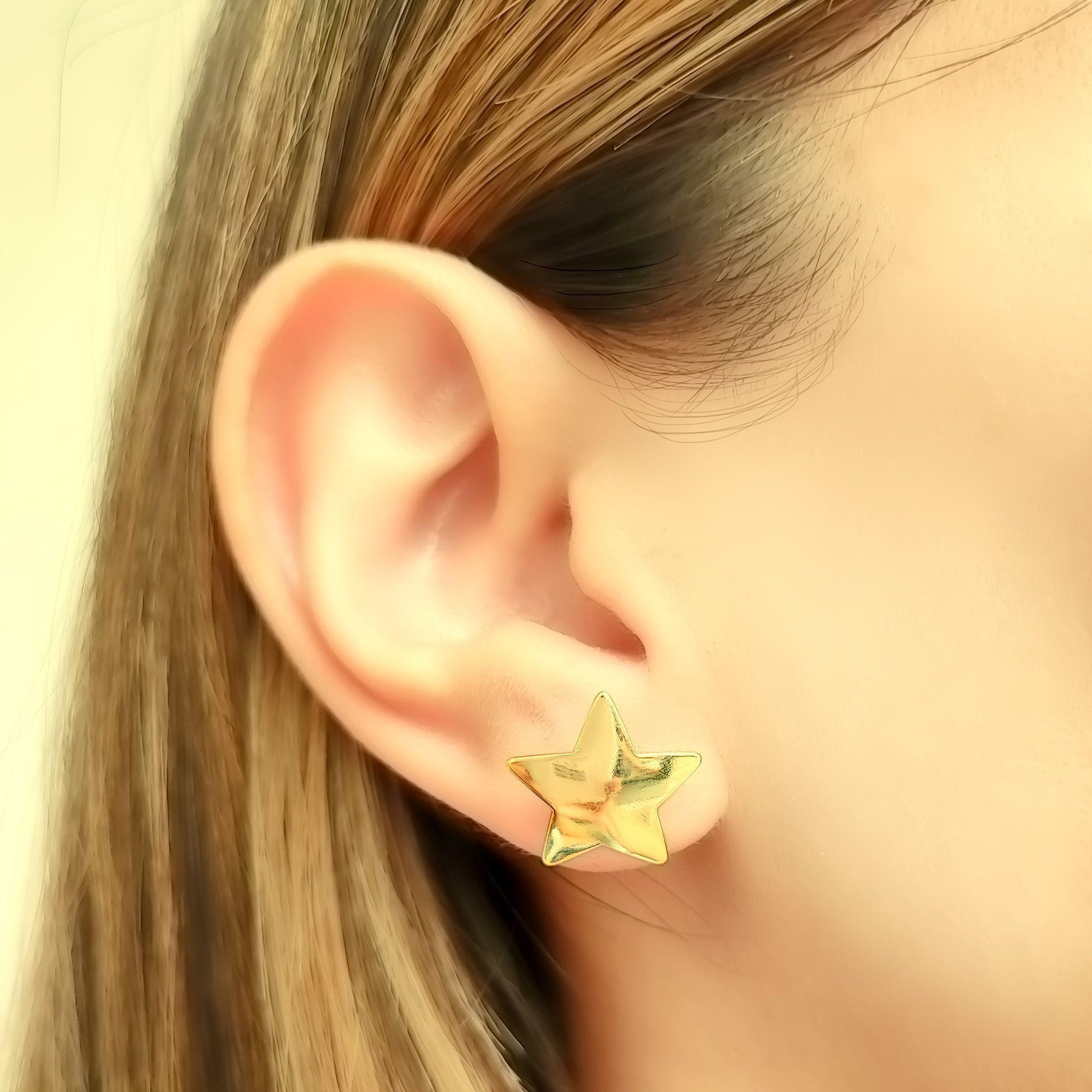 Aros Estrellas 16mm Enchapado Oro 18K-2