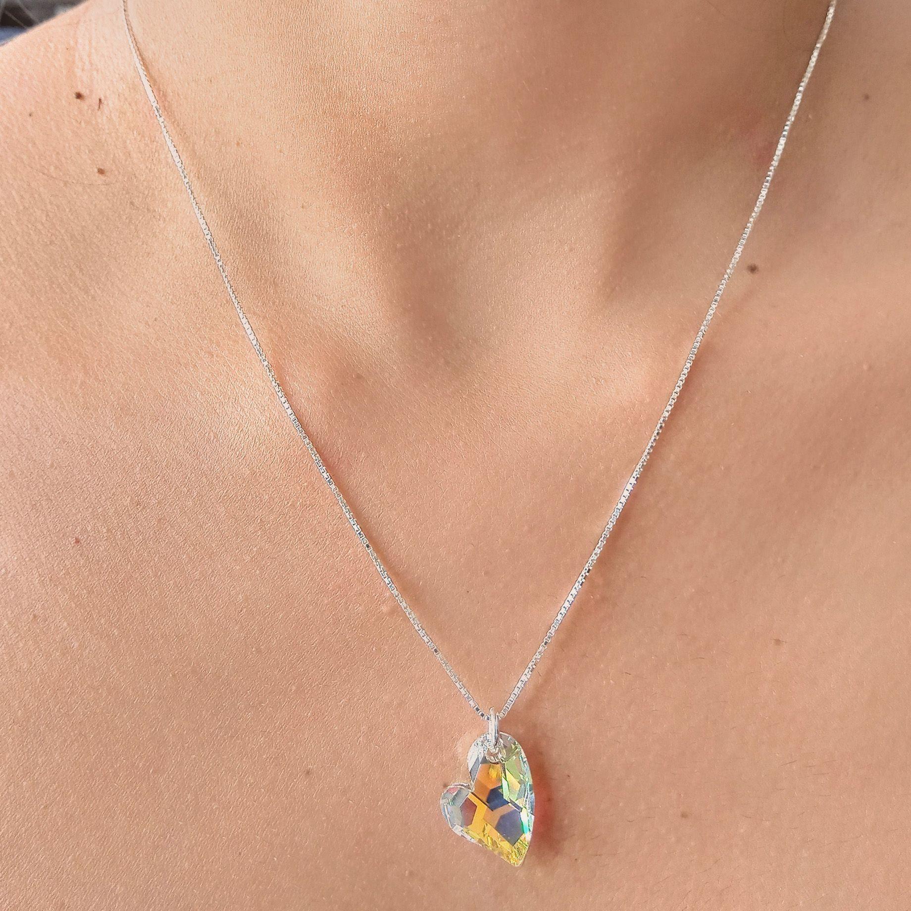 Collar Corazón Cristal Austriaco Aurore Boreale 45cm Plata Fina 925-2