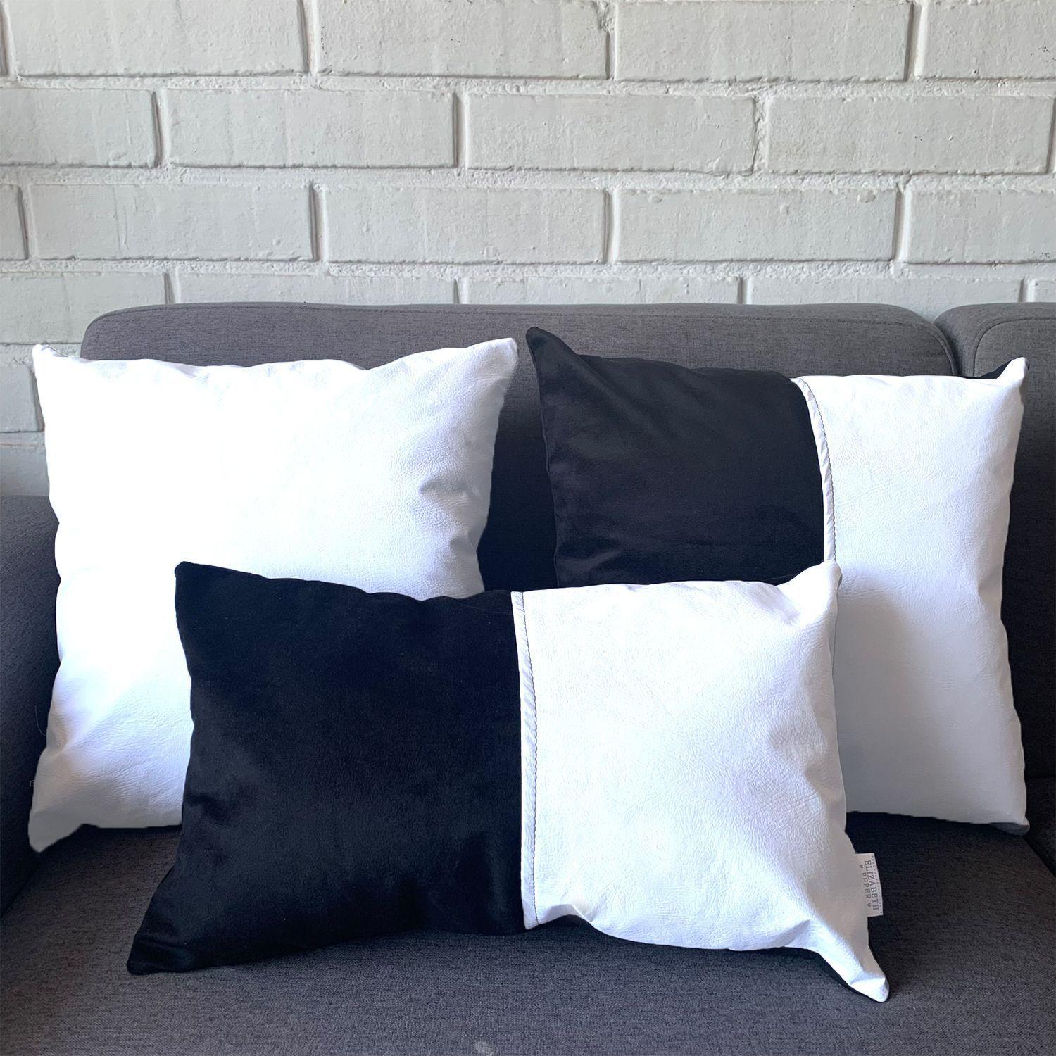 Funda Cojin Decorativo EcoCuero Blanco y Negro 45x45-1