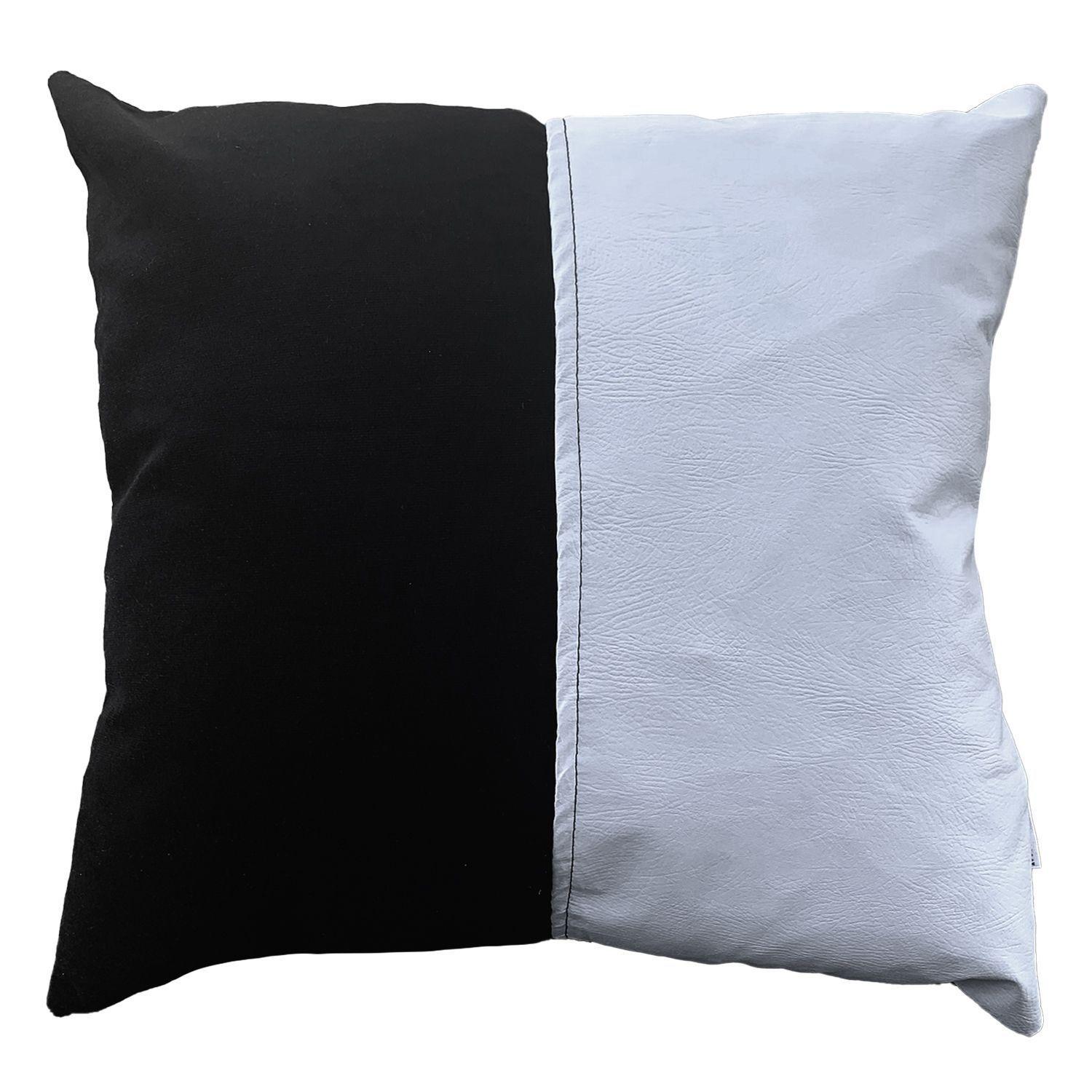 Funda Cojin Decorativo EcoCuero Blanco y Negro 45x45-0