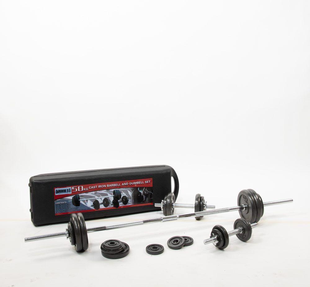 Set De Mancuernas y Barra 50kg Ironfit con maleta-2