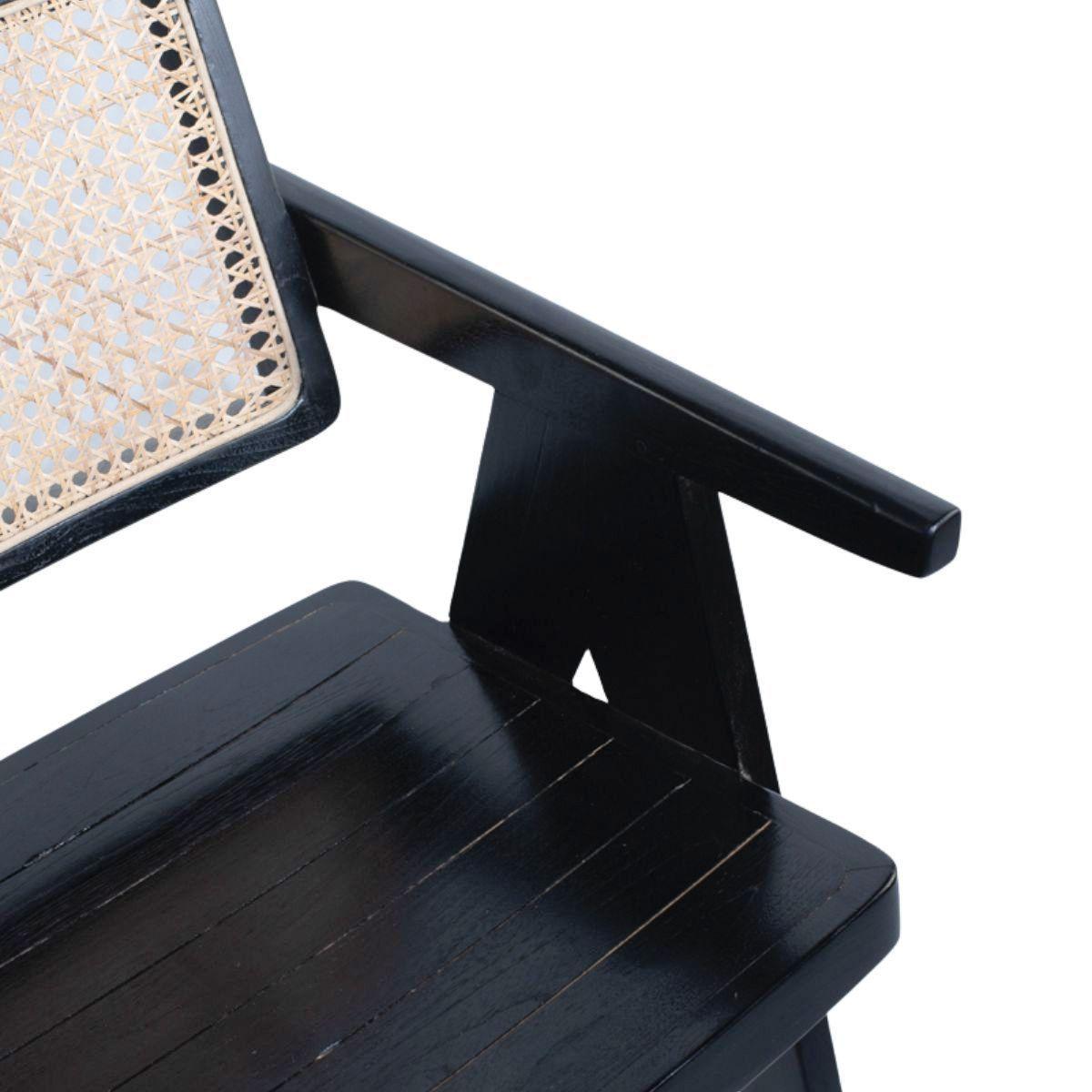 Silla de teca y respaldo de rattan negro-3