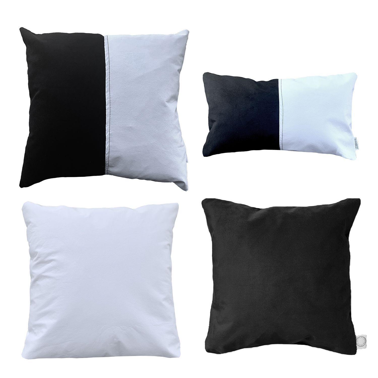 PACK 4 FUNDAS COJIN DECORATIVO ECOCUERO BLANCO Y NEGRO 45X45-0