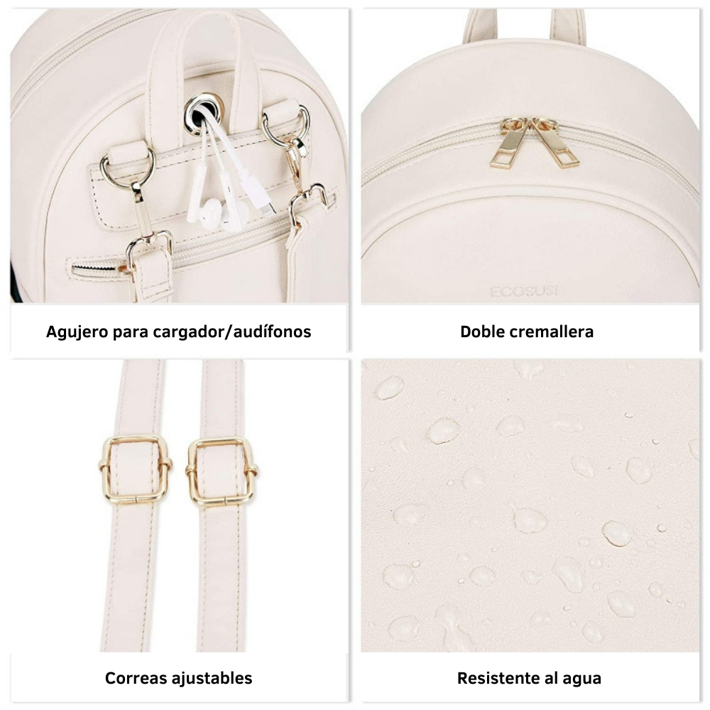 ECOSUSI Mini mochila con lazo Blanco-3