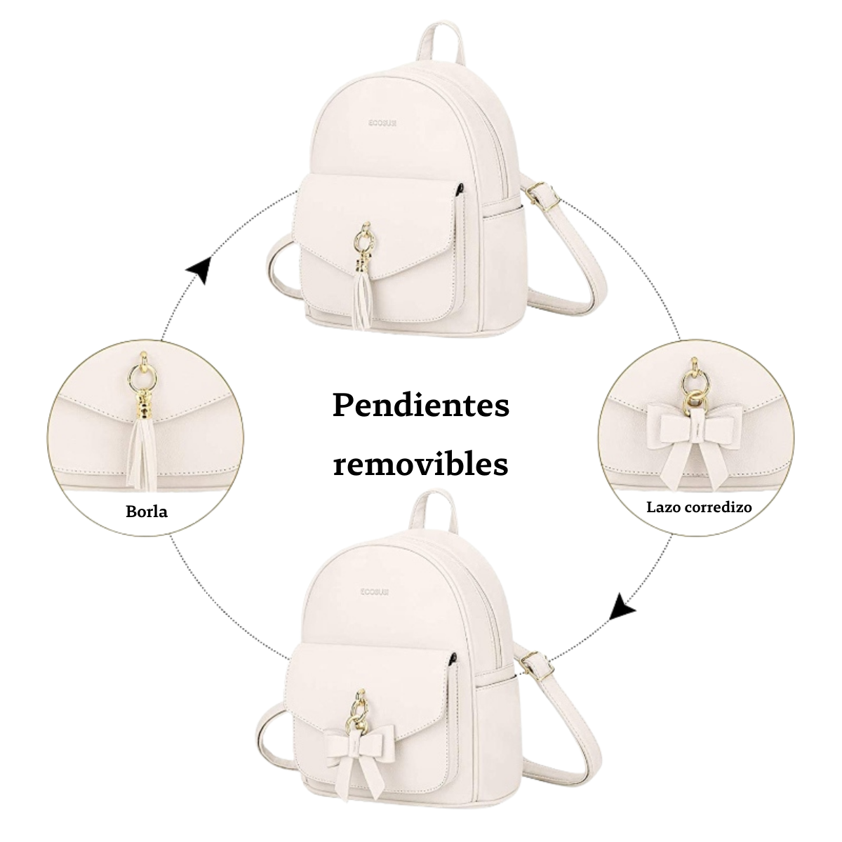 ECOSUSI Mini mochila con lazo Blanco-2