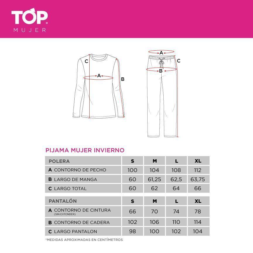 Pijama Top Algodón Invierno Largo Mujer C1-3