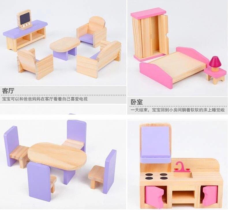 Casita de juegos Niñas y Niños Con familia y muebles-11