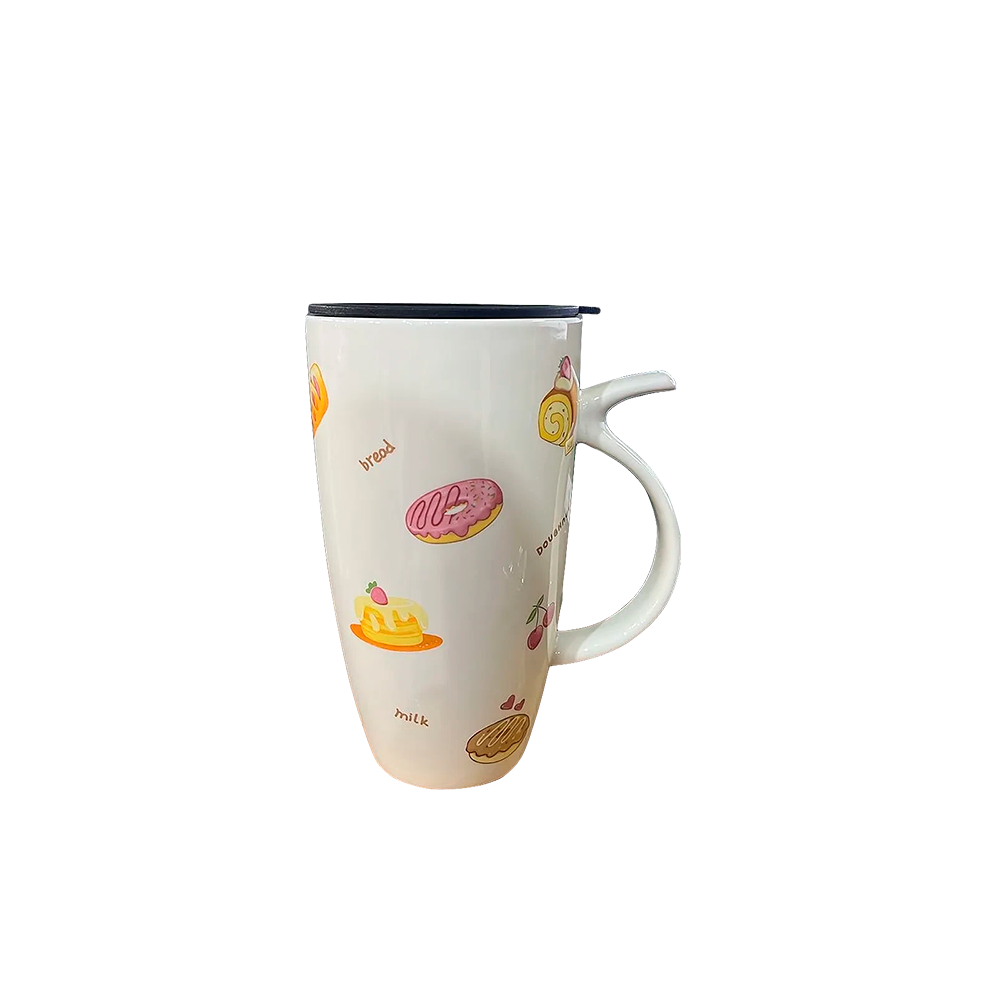 Taza Cafe Ceramica Tapa Diseño Comidas Desayuno 600ml-0