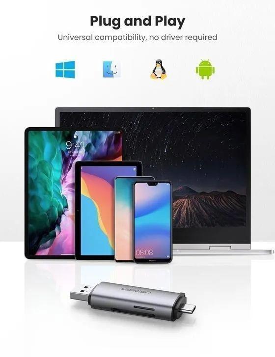 Lector De Tarjetas 2 En 1 Usb C Otg Ugreen-1