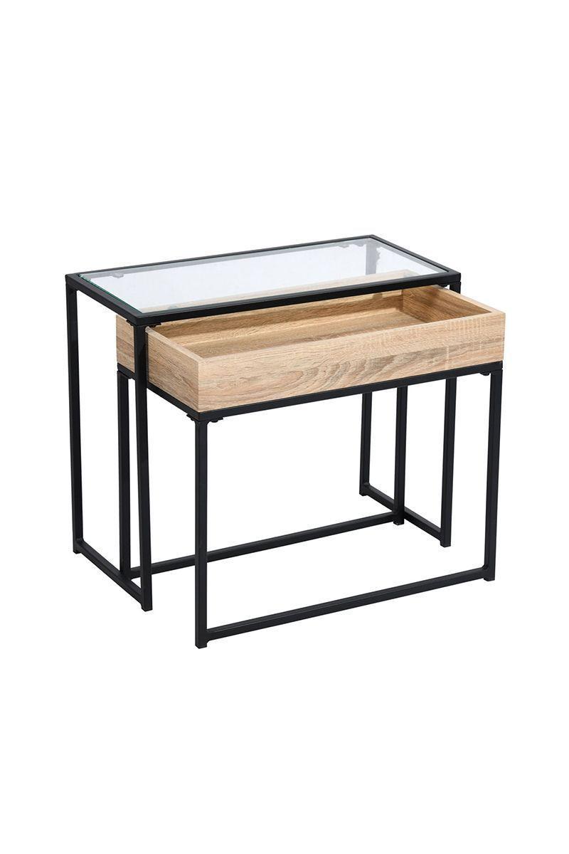 Mesa Lateral Cubix Vidrio Café-0