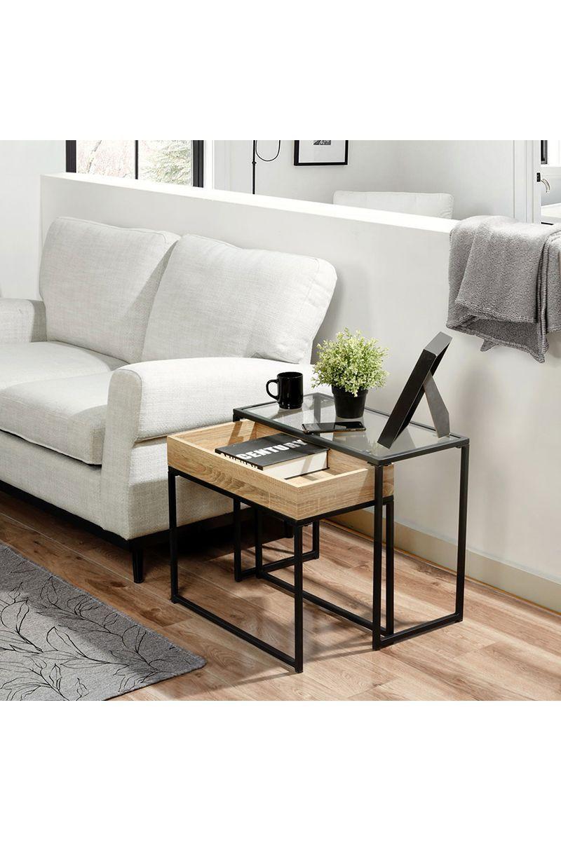 Mesa Lateral Cubix Vidrio Café-1