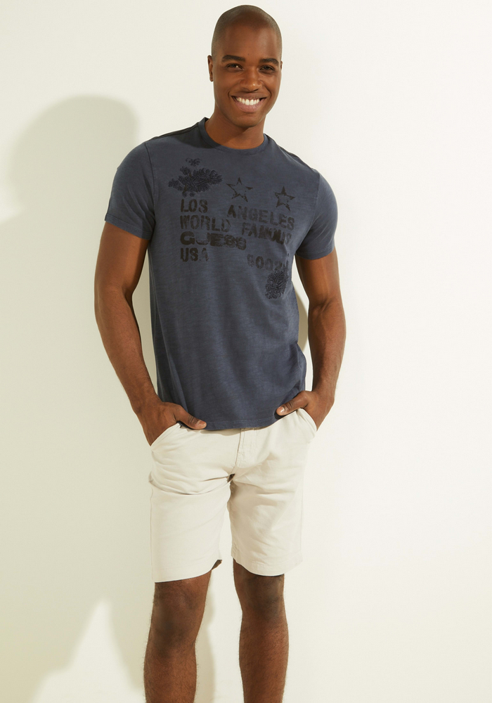 Polera Guess Ss David Solid Embro Crew F73J Azul-0
