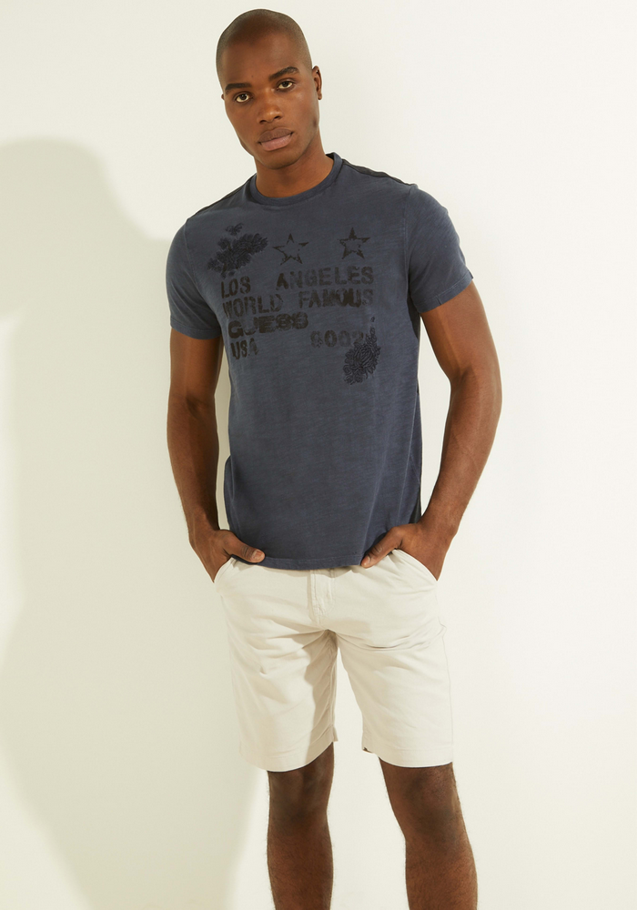 Polera Guess Ss David Solid Embro Crew F73J Azul-2