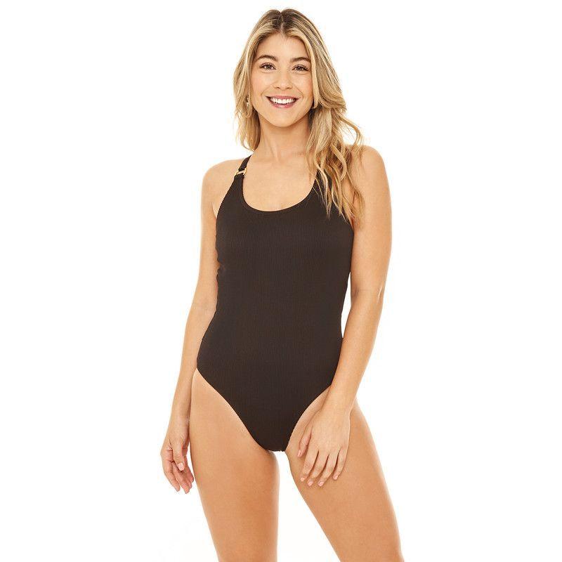 Mujer Traje de Baño H2O Wear Textura Rib Cruzado Negro-4