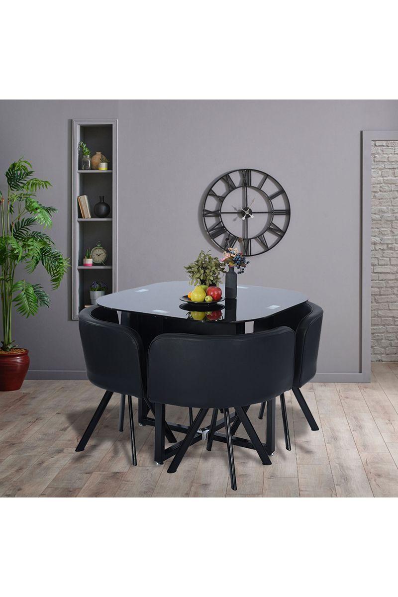 Juego Comedor 4 Sillas Ajedrez Negro-5