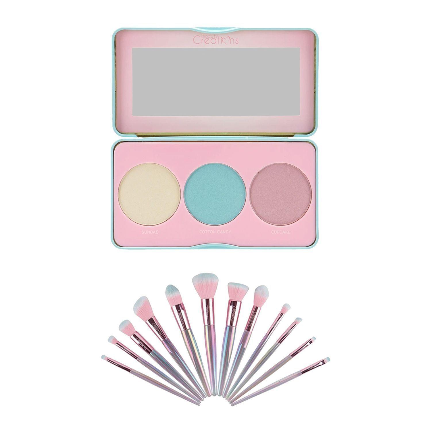 Pack Paleta De Iluminadores "Sweet Glow" + Set 12 Brochas Holo Fun y Estuche Beauty Creations-0