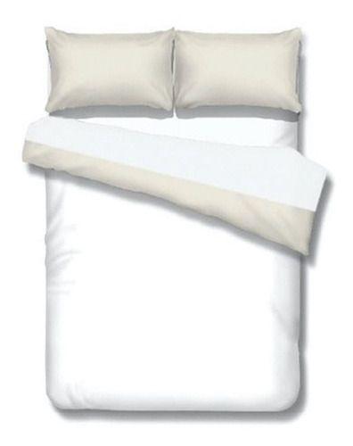 Sábana 1,5 Plazas Bicolor Blanco Beige Microfibra-1