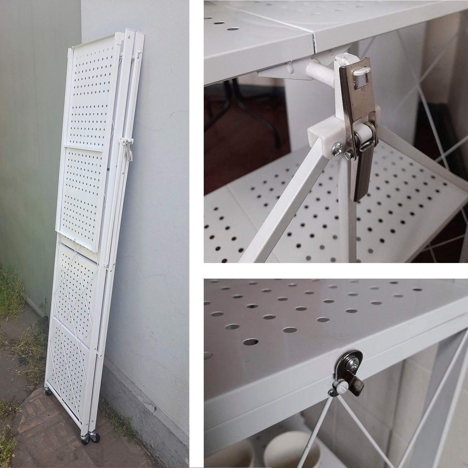 Estante  Plegable con Ruedas 5 niveles Blanco-3