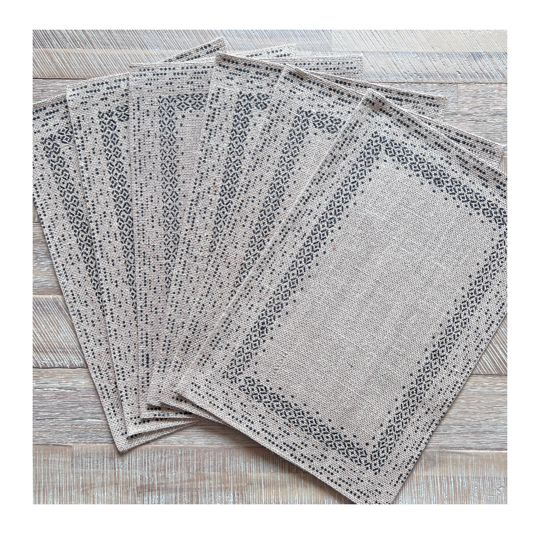 SET 6 Individuales Arpillera Estampado Natural Vintage Negro-0