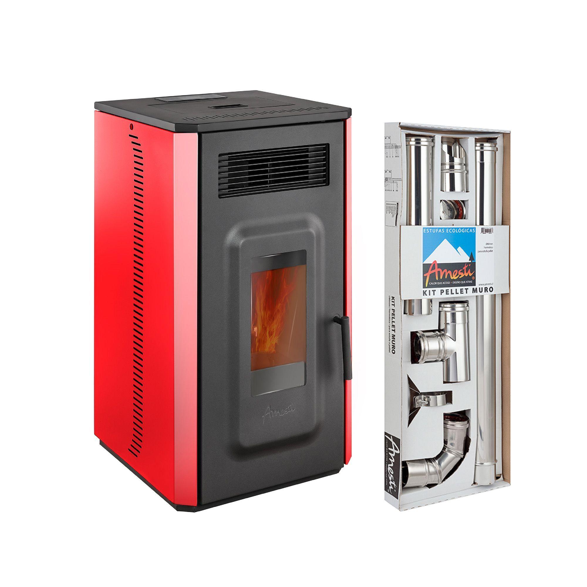 COMBO CALEFACTOR PELLET VULCAN 10 ROJO+KITMURO-0