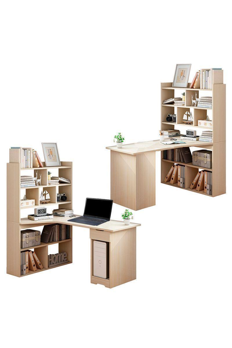 Escritorio con Librero 132x50x120 cm Beige-3