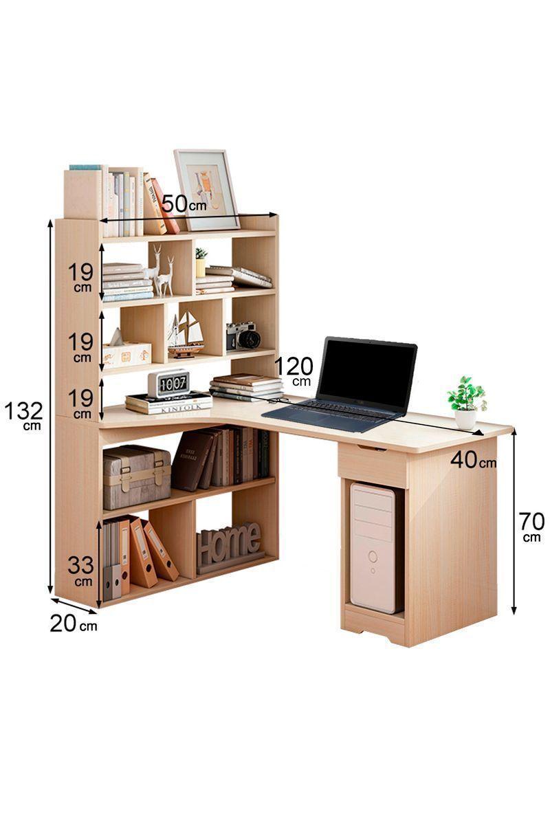 Escritorio con Librero 132x50x120 cm Beige-2