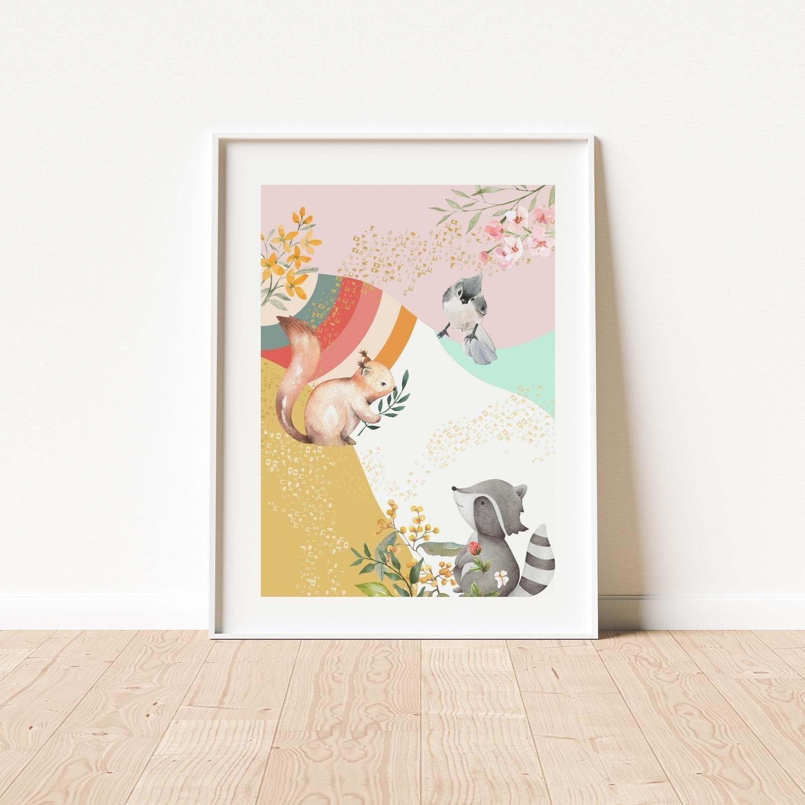 Trío de Cuadros femeninos animales del bosque-2