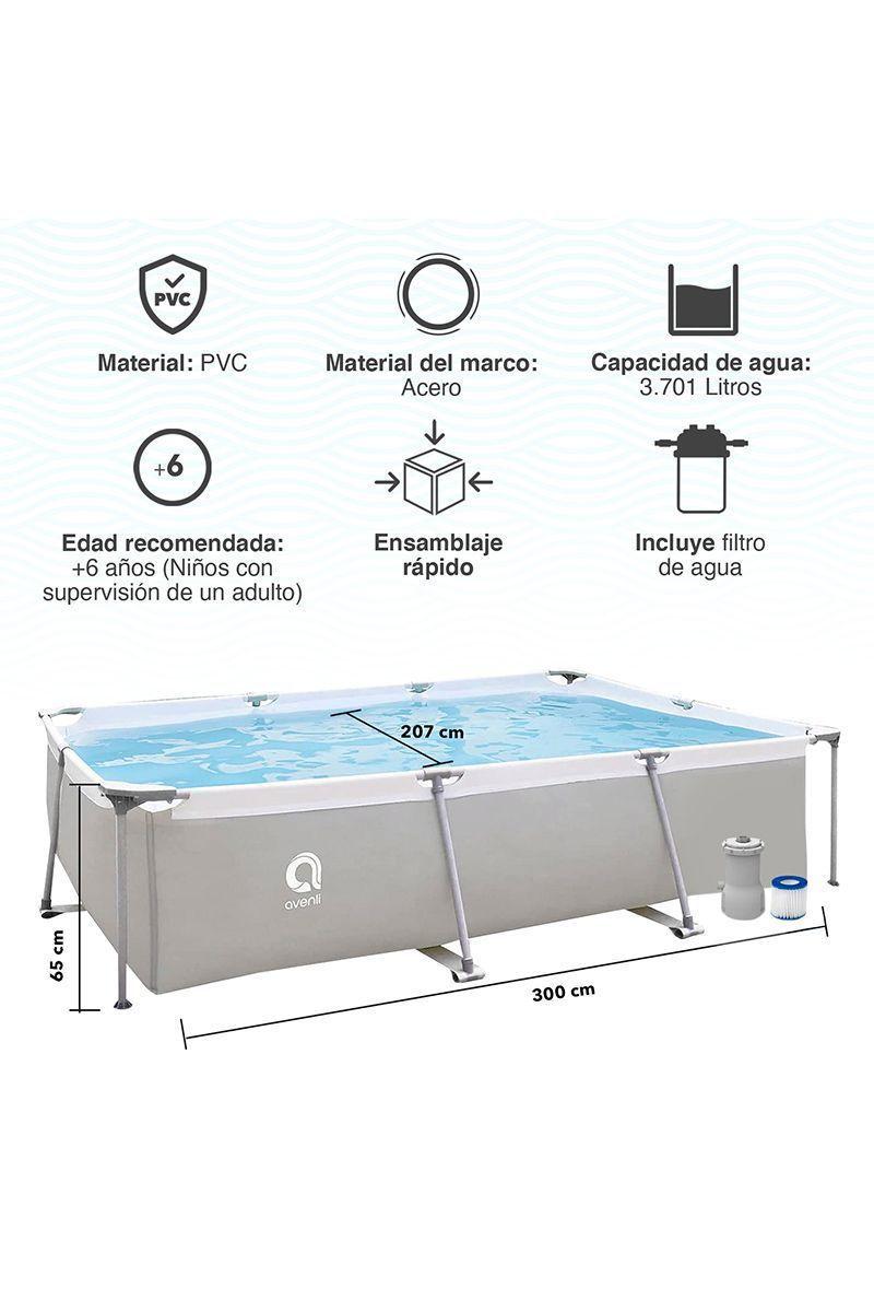 Piscina con Filtro 3701 Litros 65x207x300 cm Gris-2