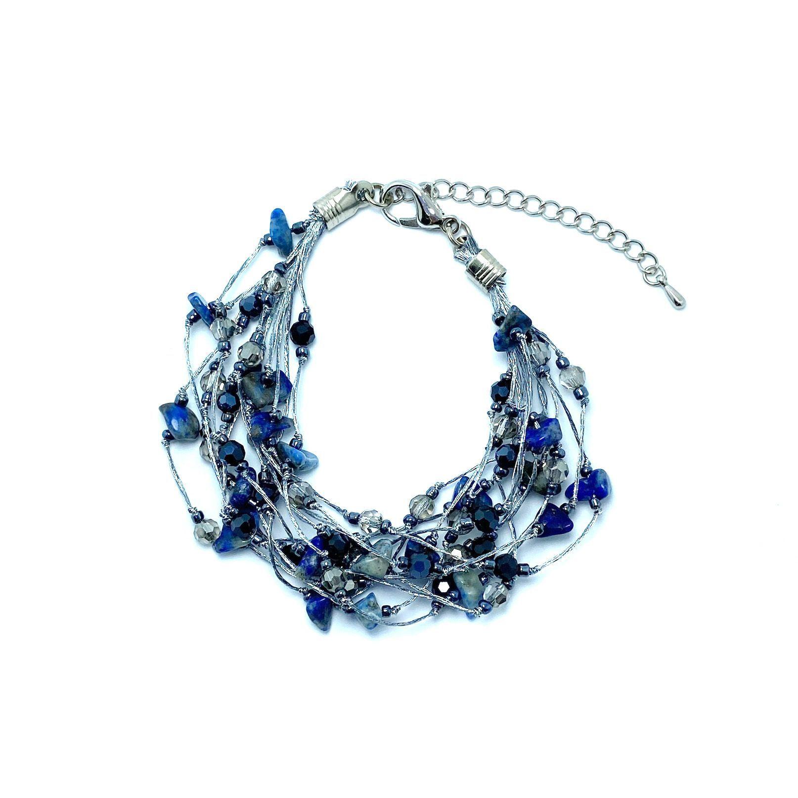 Pulsera Lapislázuli Cristal Hilo Seda Plateado-0