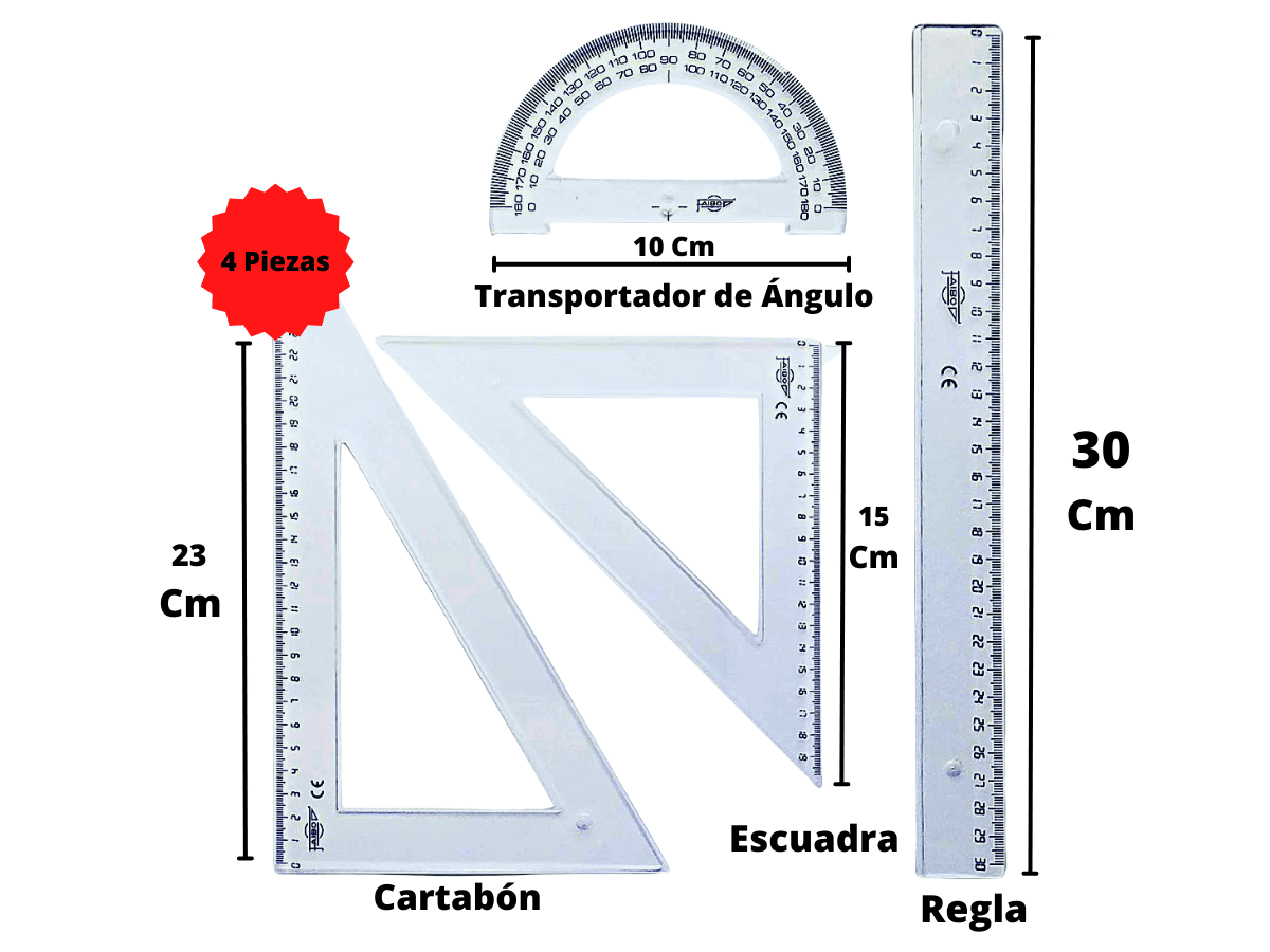 Set De Geometría Transparente 30 Cm 4 Tipos Plástico Rigido-1