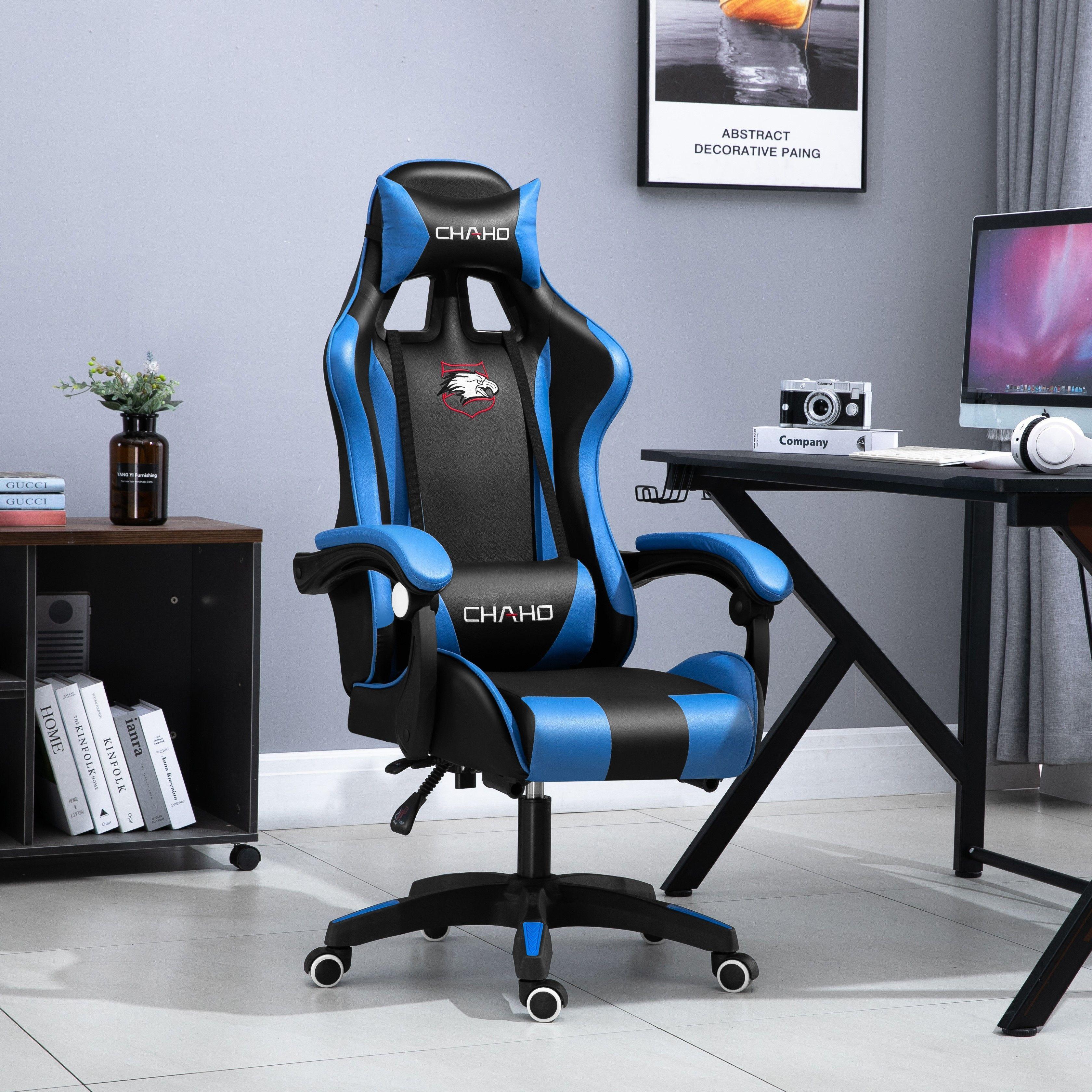 Silla Gamer con masajeador Lumbar. Color Azul.-0