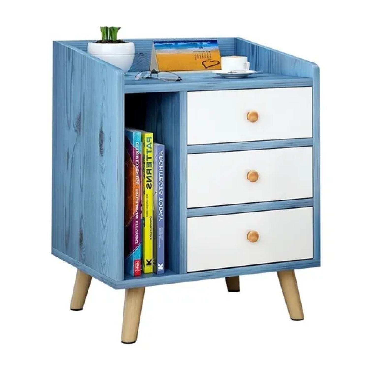 Velador 2 Niveles Con 3 Cajones Azul-0