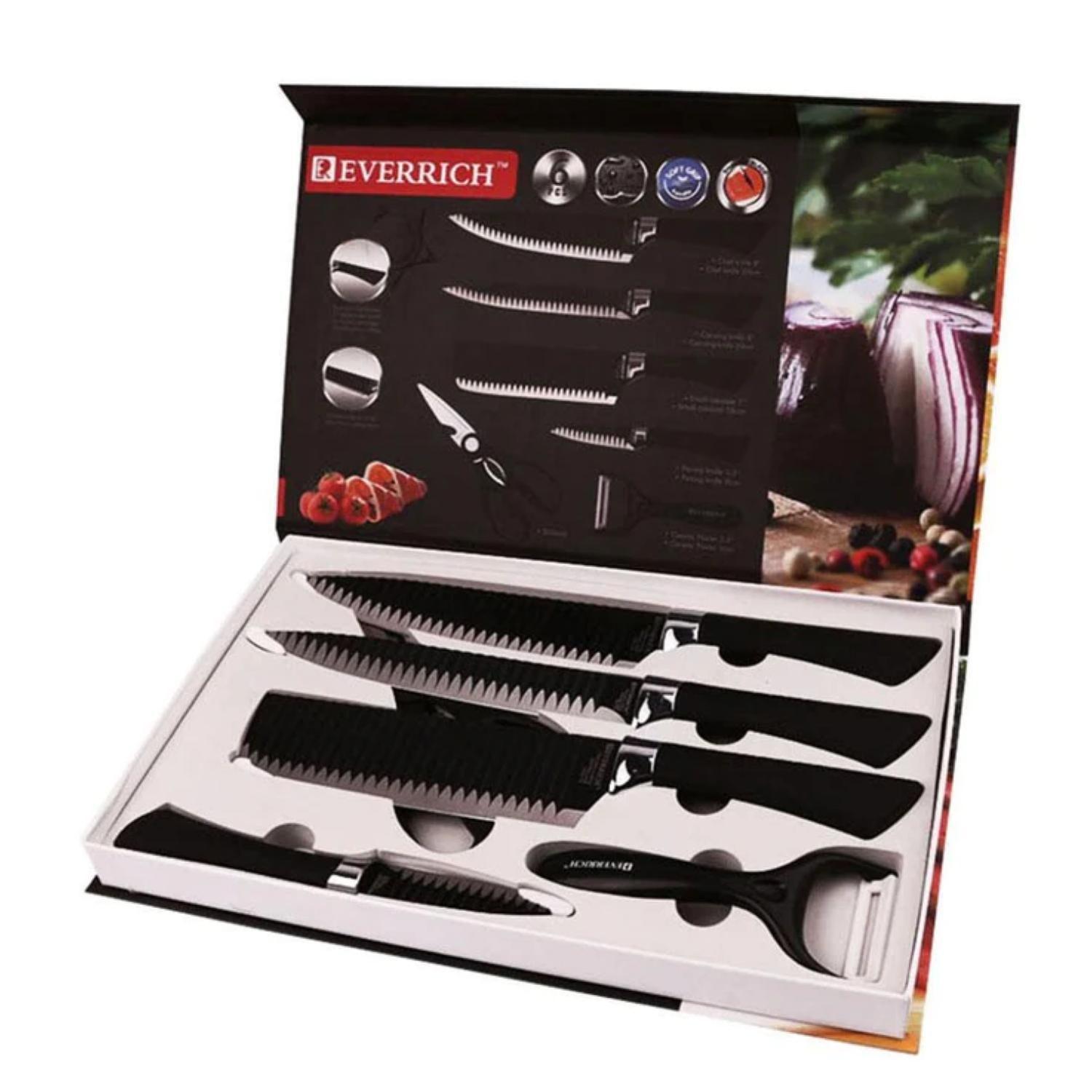 Set De Cuchillos Profesionales Con Tijeras Y Pelador Negro-2