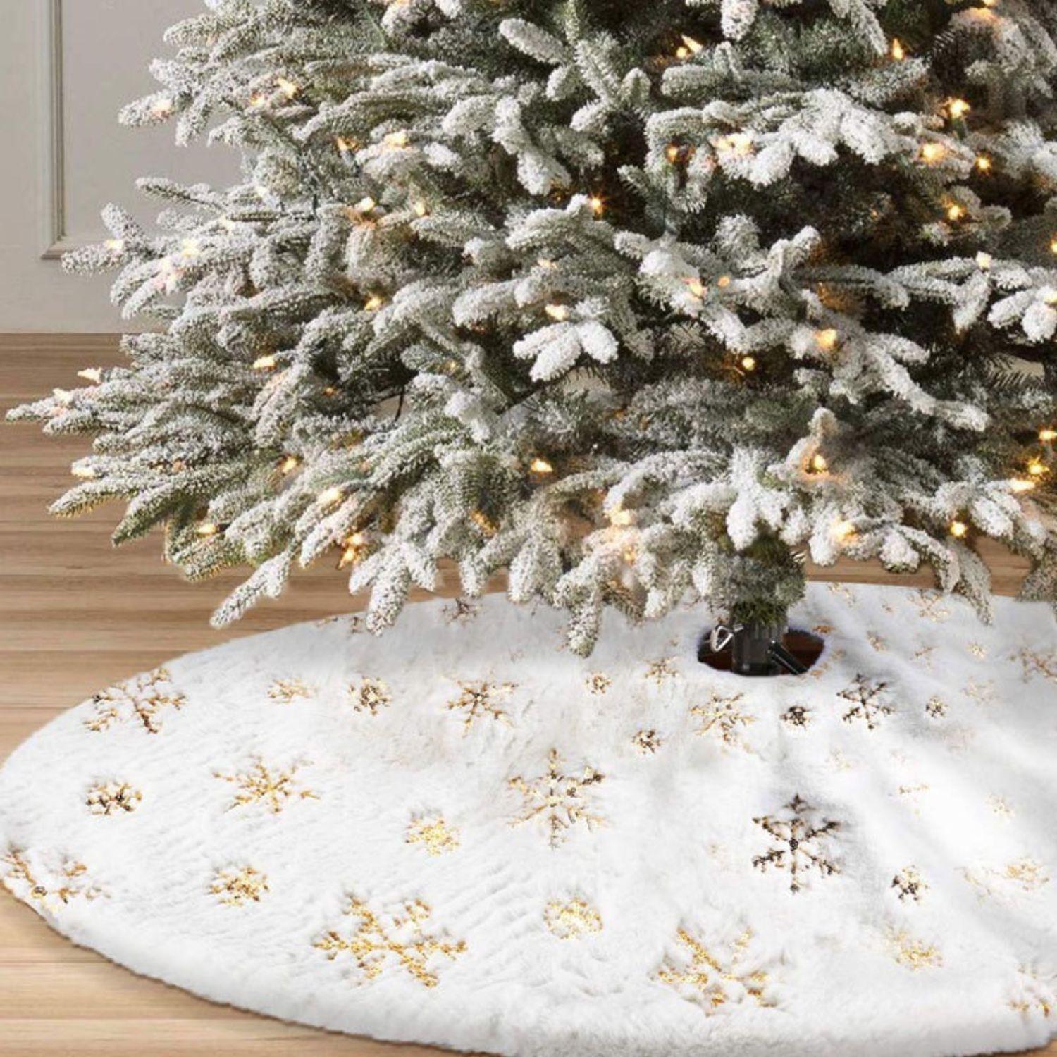 Faldón  Arbol Navidad Peludo Copos de Lentejuelas Doradas-3