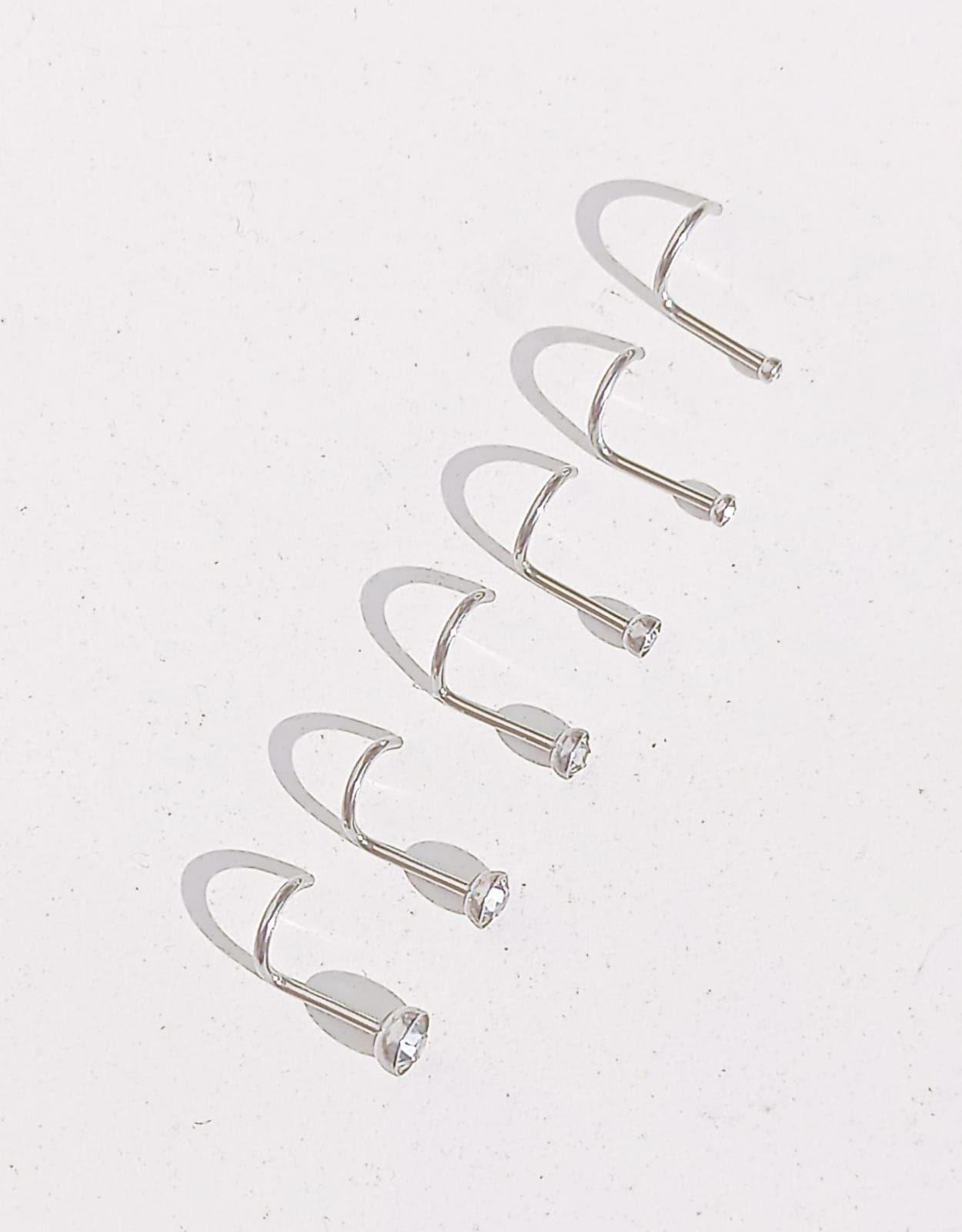 Set De 6 Piercing Nostril Punto De Luz Tipo S Plateado Punk-3