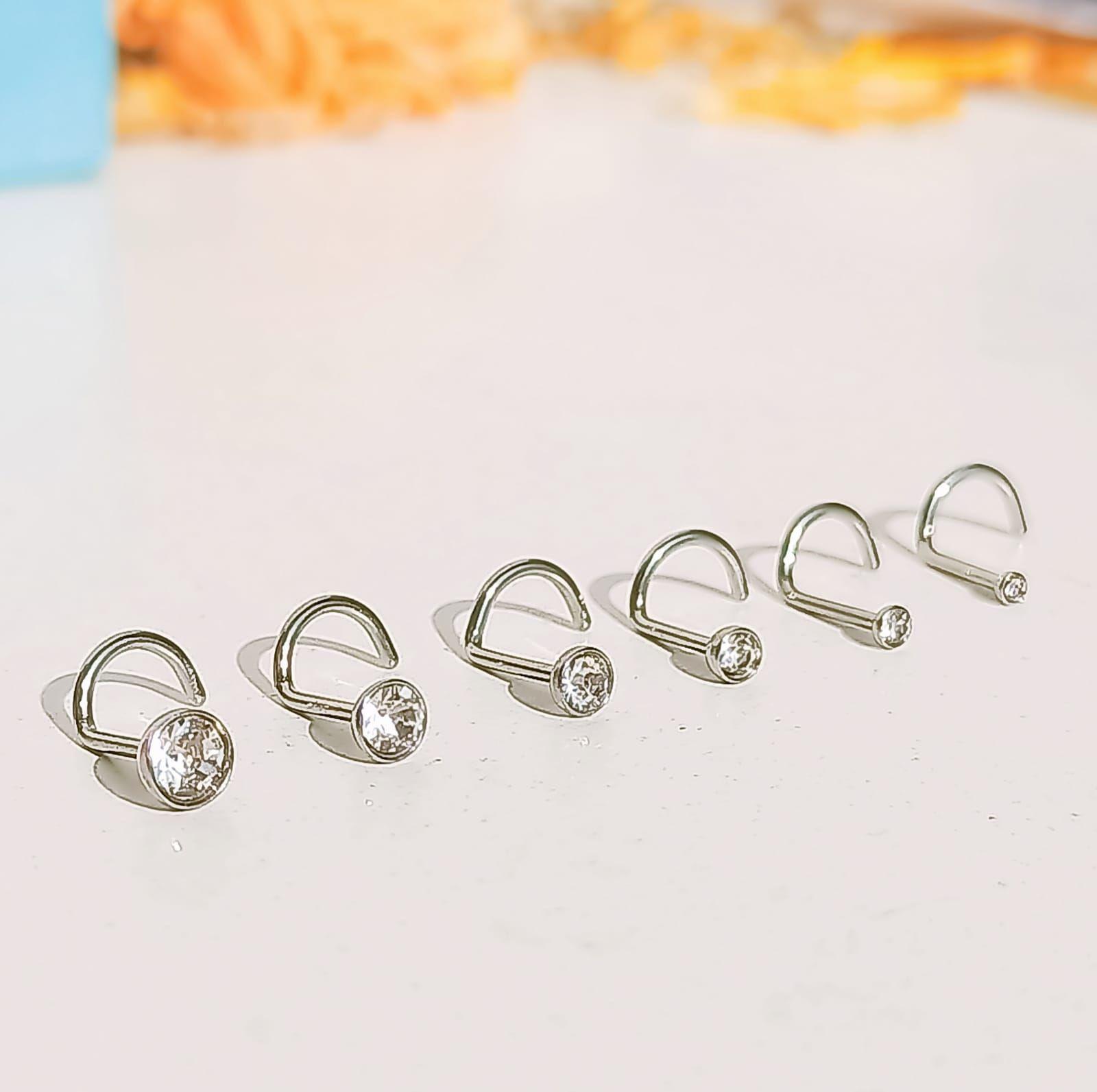 Set De 6 Piercing Nostril Punto De Luz Tipo S Plateado Punk-5