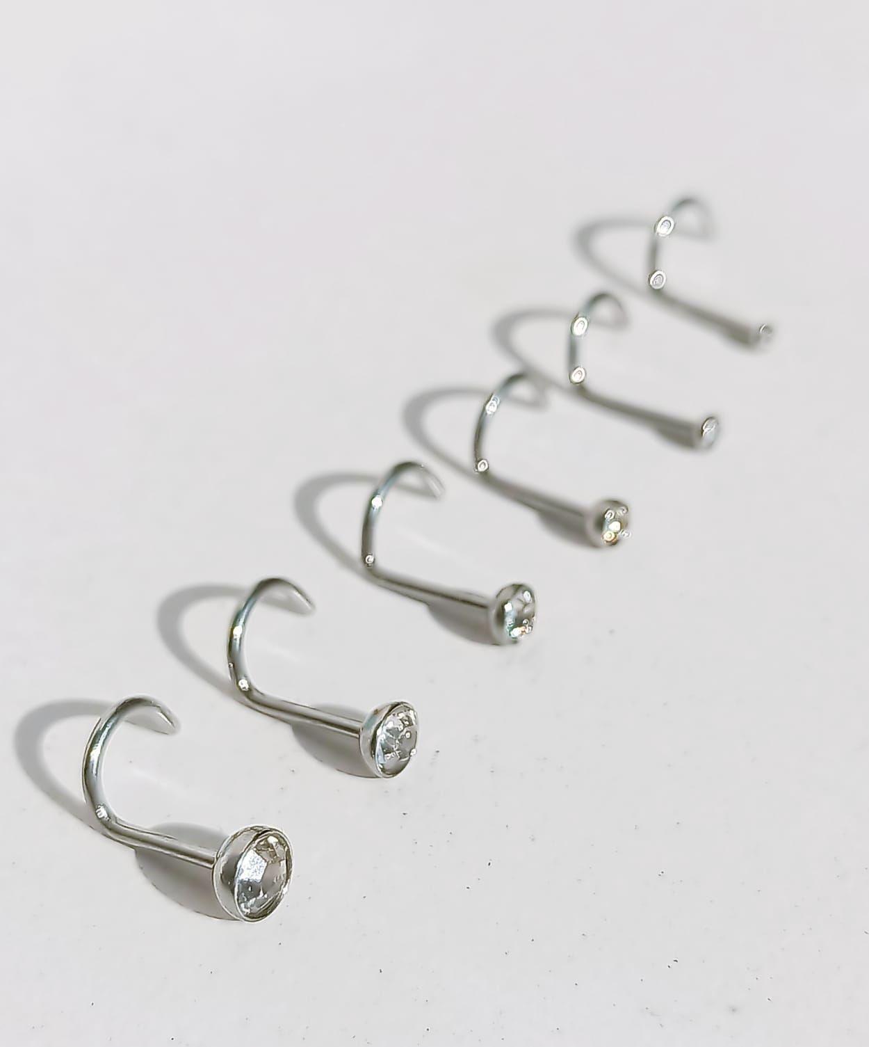 Set De 6 Piercing Nostril Punto De Luz Tipo S Plateado Punk-2