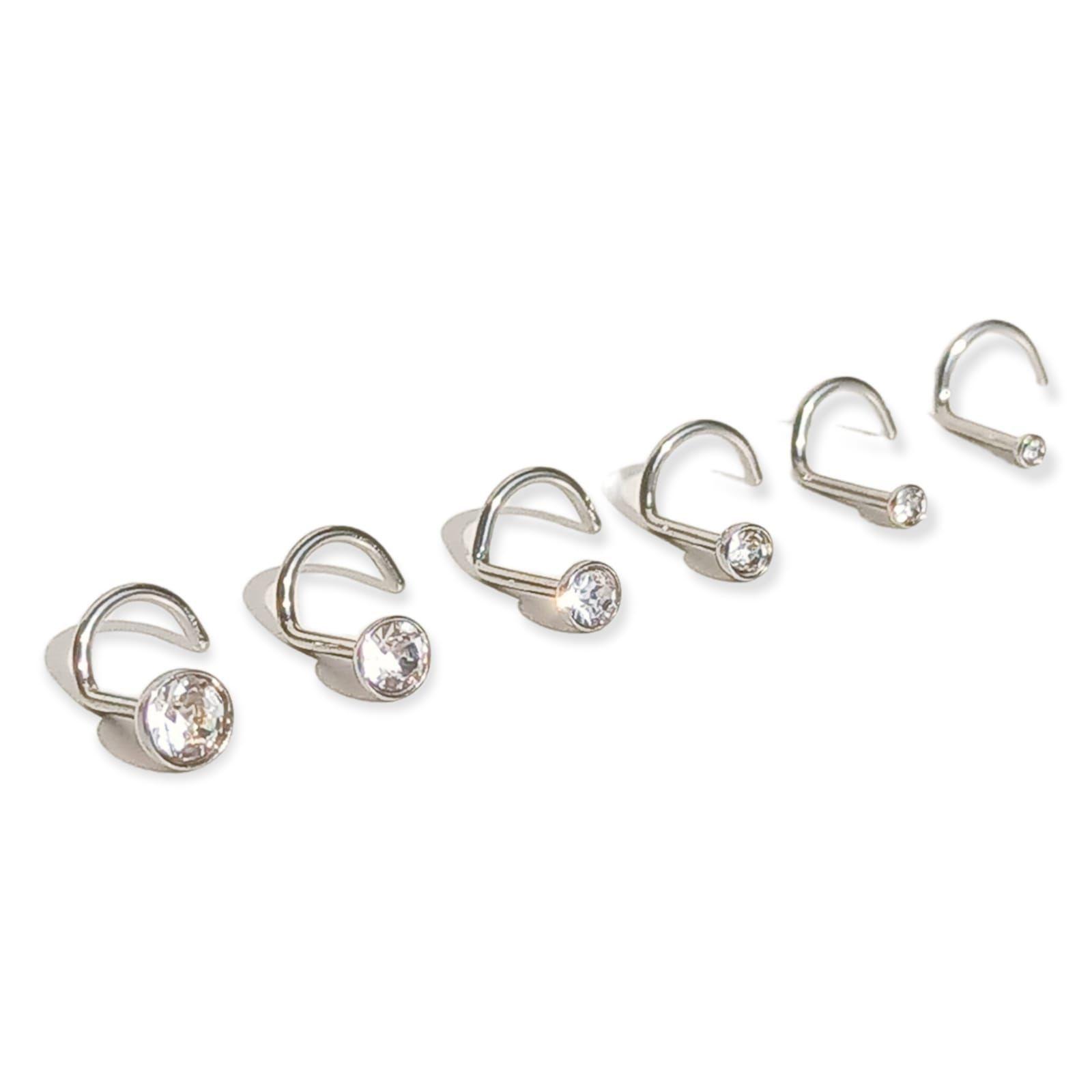 Set De 6 Piercing Nostril Punto De Luz Tipo S Plateado Punk-0