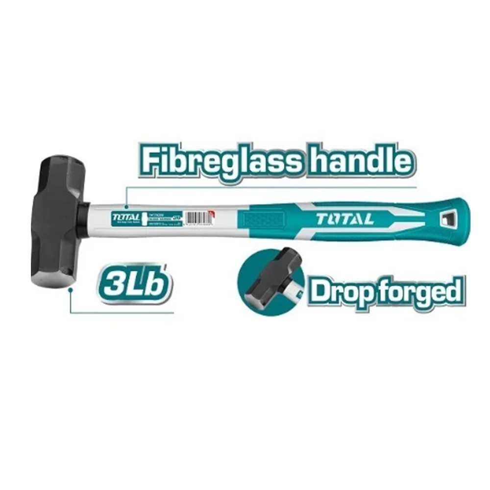 Combo Martillo Mazo 3 Lbs Mango Fibra Vidrio Total-1