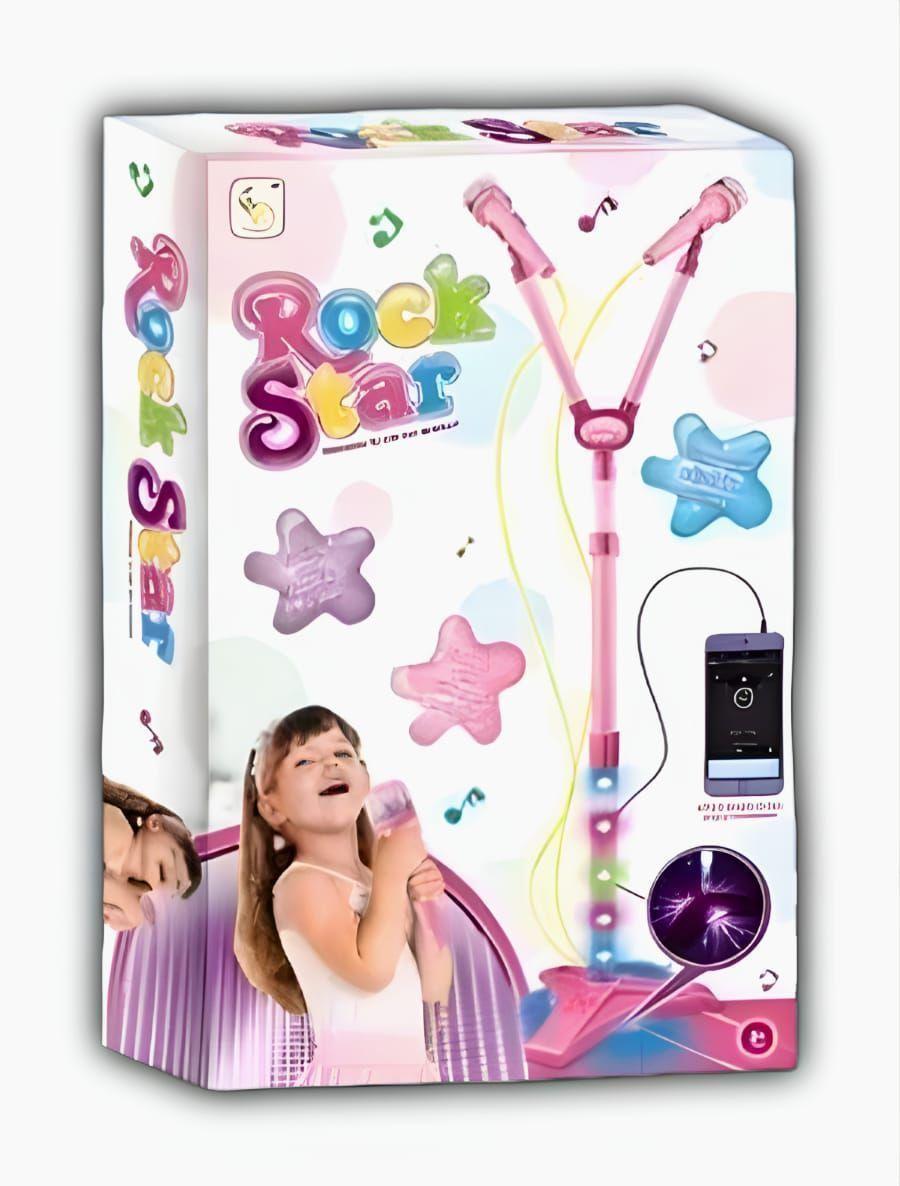 Micrófono Doble Pedestal Juguete Mp3 Con Luces Rosada-2