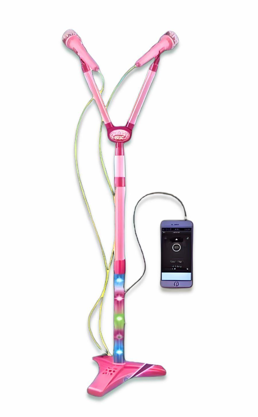 Micrófono Doble Pedestal Juguete Mp3 Con Luces Rosada-1